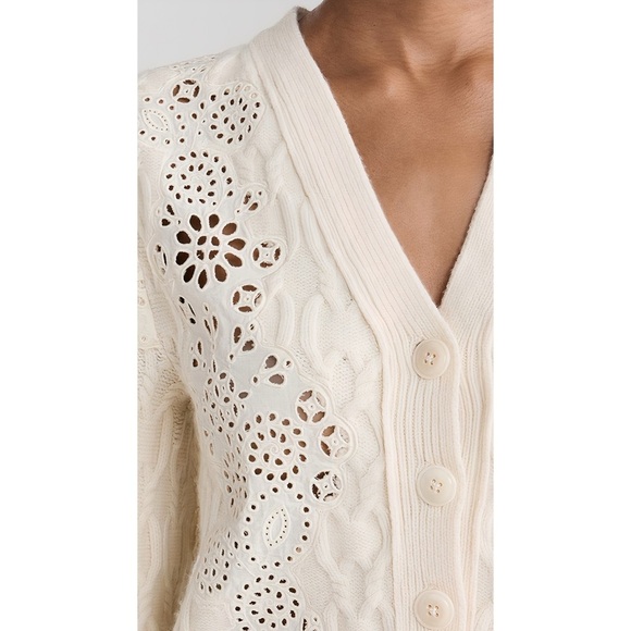 NWT SEA New York Lainey Eyelet-Embroidery Cream Long-Sleeve Cardigan Sweater - Picture 4 of 8